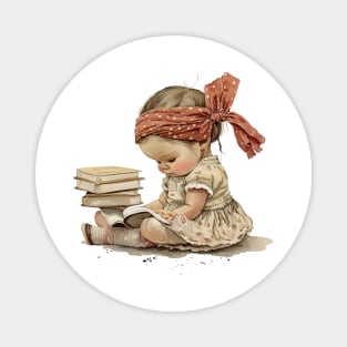 Vintage little girl with books Magnet